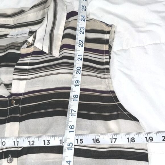 Liz Claiborne Sleeveless Button-Down Blouse M Black & White Striped Polyester - Picture 7 of 7